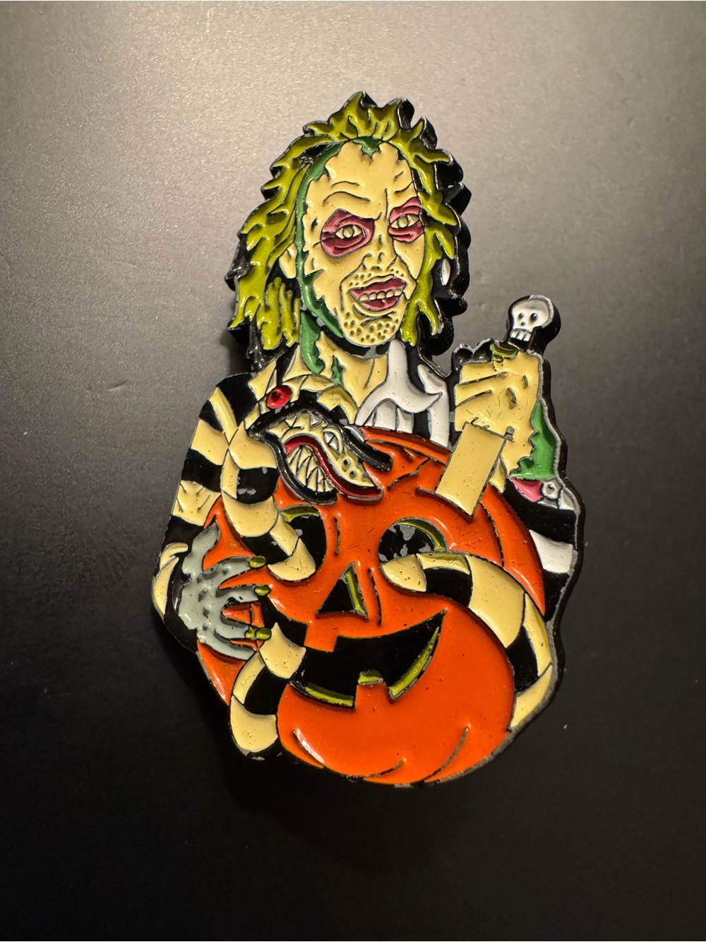 Beetlejuice Halloween Enamel Pin - Orange, Green, Black